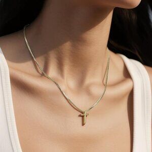 18K Gold Plated Dainty Cross Necklace for Women – Adjustable 16”+2”